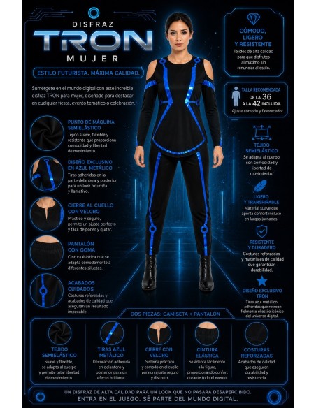 Déguisement Tron Femme Taille M Neuf | Déguisements pour Adultes Le Roi du Carnaval